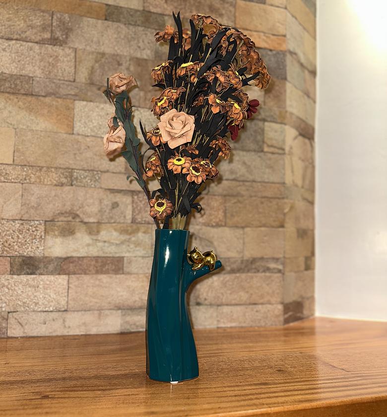 Tree stump flower vase in pine green image