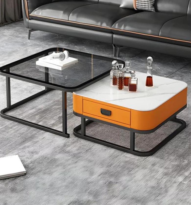 2 in 1 nesting Coffee Table Marble shinny glassy top image