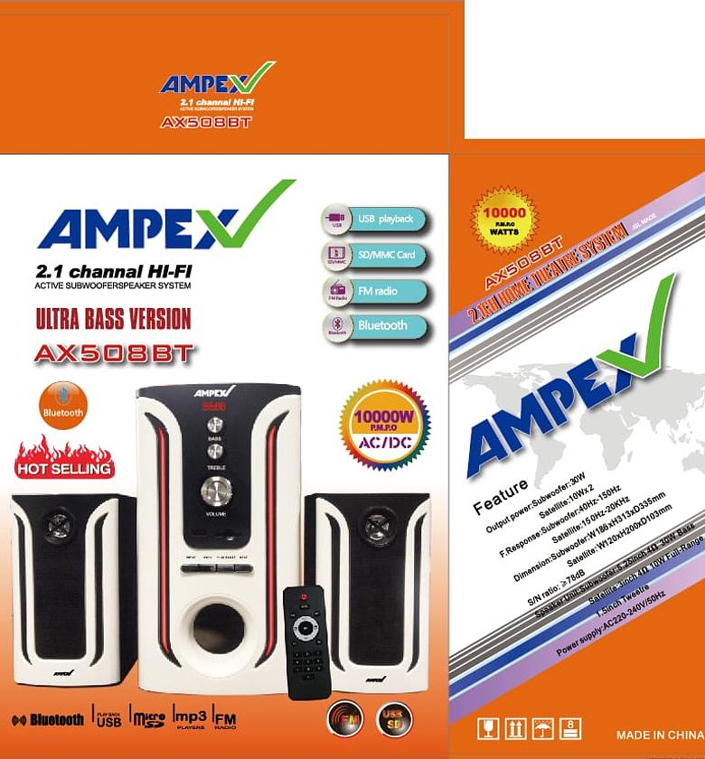 Ampex 2.1 AX 508 BT Subwoofer With Bluetooth/USB/SD/FM 10000Watts image