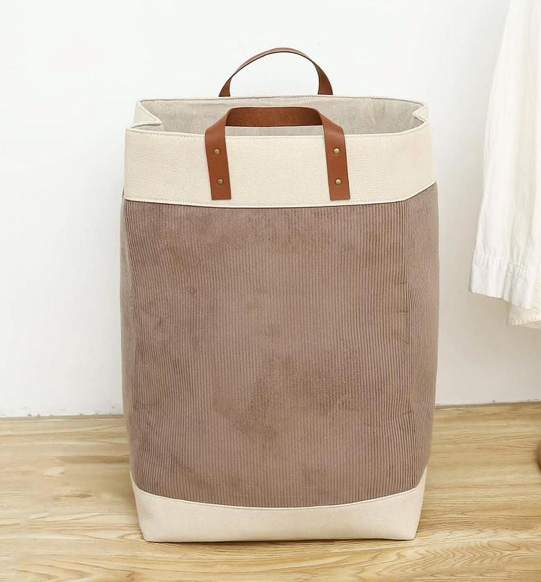 Large Cotton Flax Hamper foldable storage Bag. image