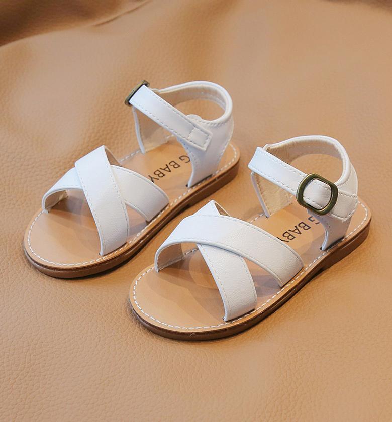 White and Black Open Cross-Over Sandals image