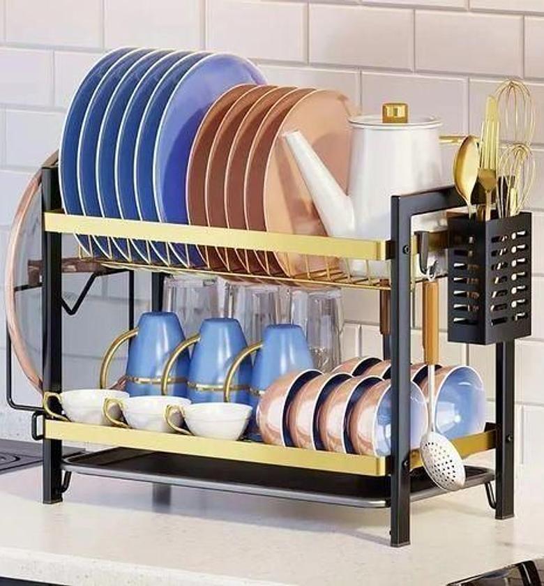 DISH RACK. Quality Affordable Dish rack 2 layered advanced new model with gold and black  image