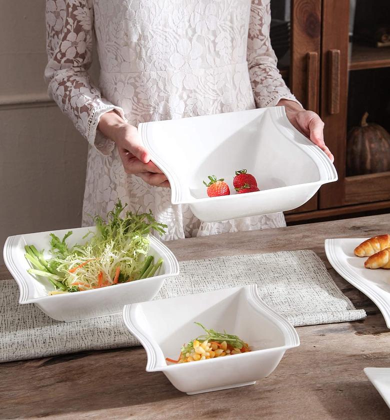 6pcs Ivory White Soup Bowls for Kitchen, Square Serving Bowls for Dessert, Ice Cream and Oatmeal, Dishwasher & Microwave Safe, image