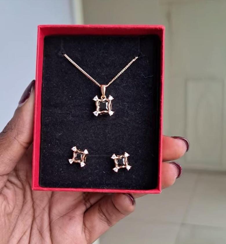 Hypoallergenic, non-tarnish, and anti-fading Gold Coated Necklace and Earrings set BLACK image