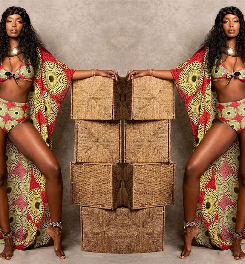 Summer 3 Piece Swimsuits for Women African Print Beach Cover Up Triangle Bikini image