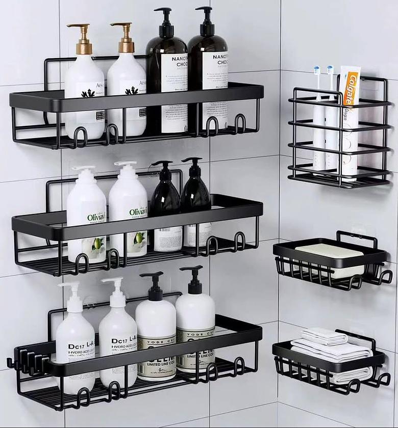 6pcs bathroom shower caddy, comes with adhesive stickers image