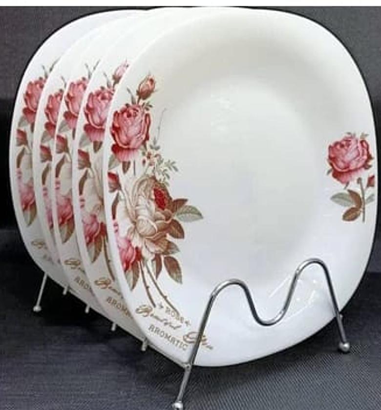 VEWEET Dinner Plates Set of 6, 9.8 Inch Ceramic Plates Pink Floral Plates, Square Plate Set Porcelain Salad Plates for Kitchen, Microwave Dishwasher Safe, Series Annie image