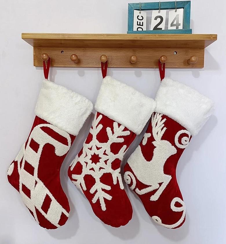 3pcs Big Christmas decor socks  Size:37cm height 17 cm wide  Used for decorating fireplace,holding cutlery,gifts,etc....i have these   image