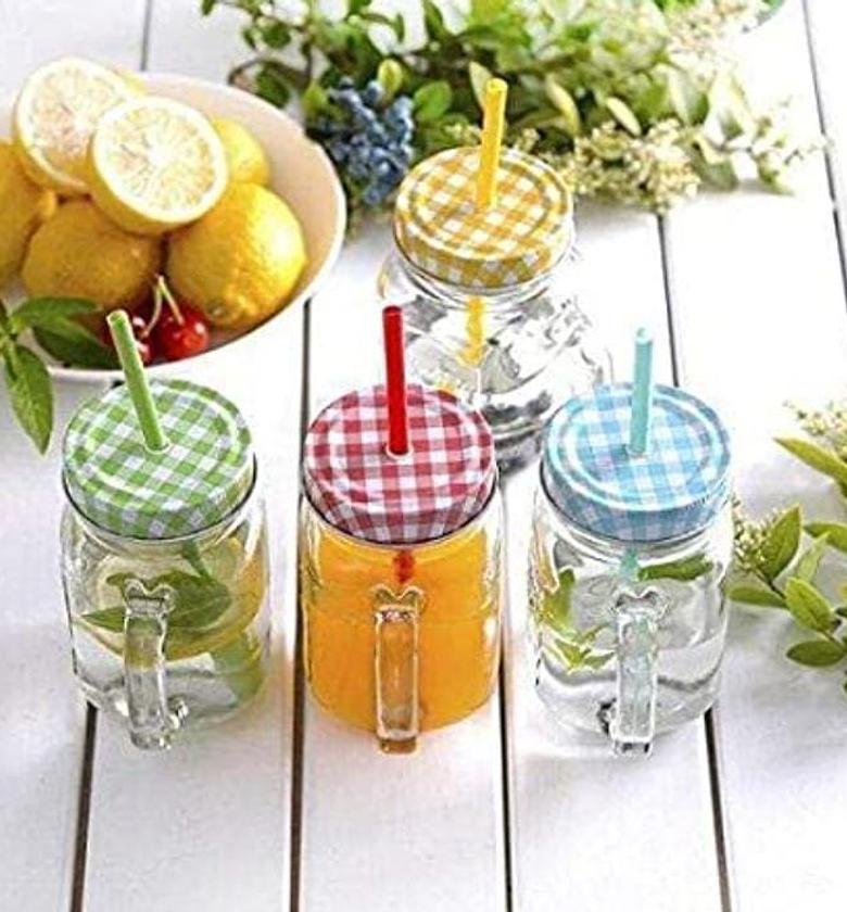 Mason Jar With Handle, Cover & Reusable Straw image