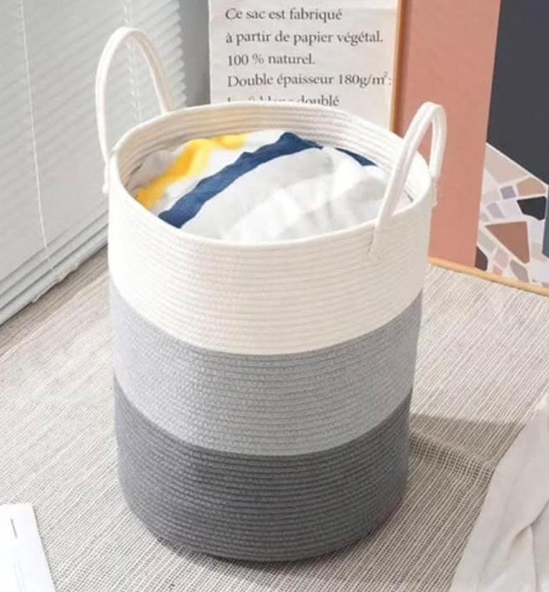 Cotton rope basket, for laundry, toys and blanket storage. image