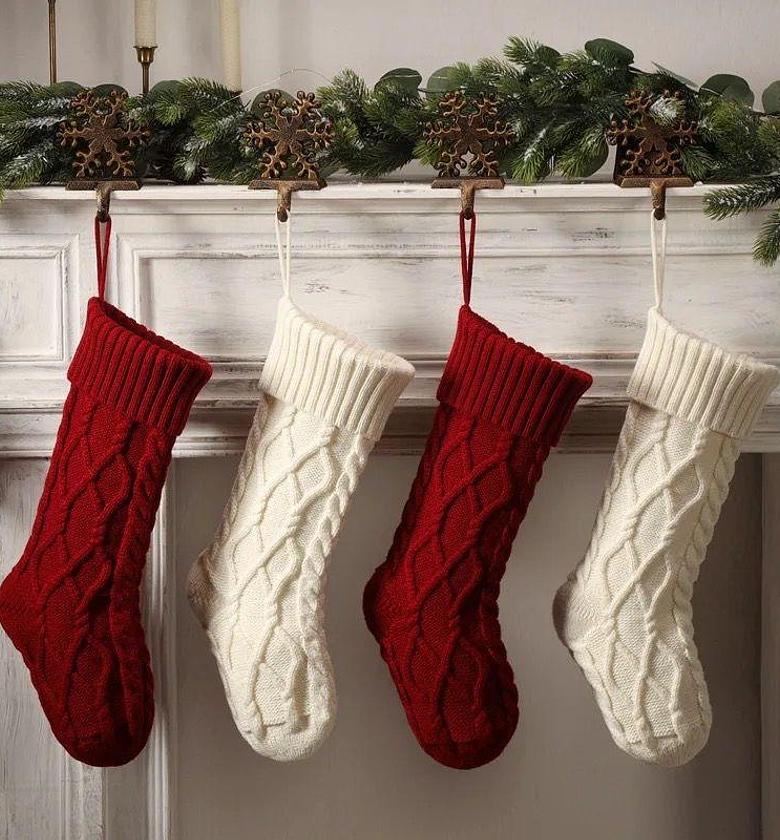 Big Christmas decor socks  Size:37cm height 17 cm wide  Used for decorating fireplace,holding cutlery,gifts,etc. image