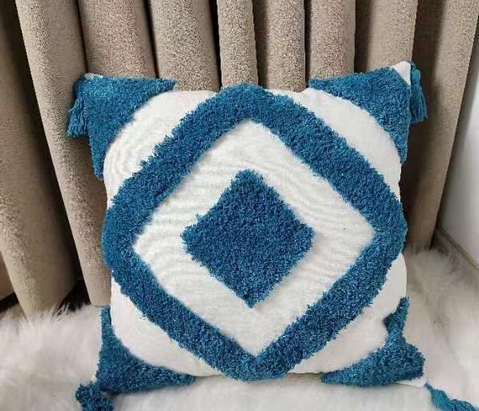 Boho vintage throw cushion cotton pillow case-blue/white image