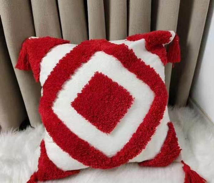 Boho vintage throw cushion cotton pillow case-red/white image