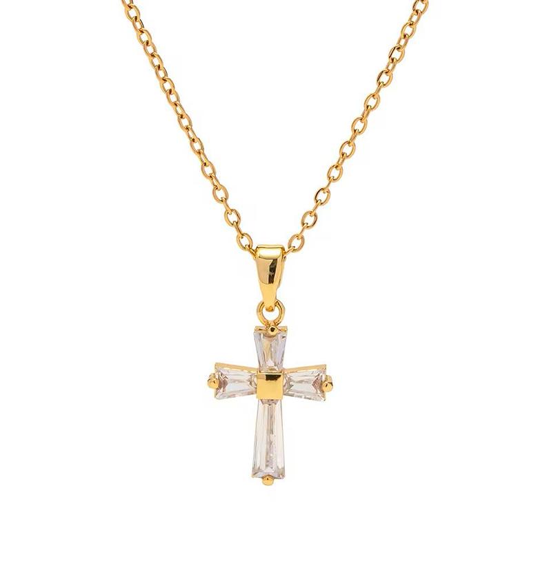  Hypoallergenic Cross  Necklace 18k Gold coated image