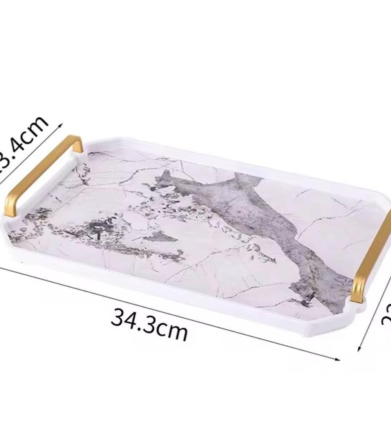 Ceramic Serving Tray with Handles  Marble Tray for Food, Snacks, and Events Decorative Tray | Breakfast Dinner  Tray Coffee Table Decor Serving Trays image
