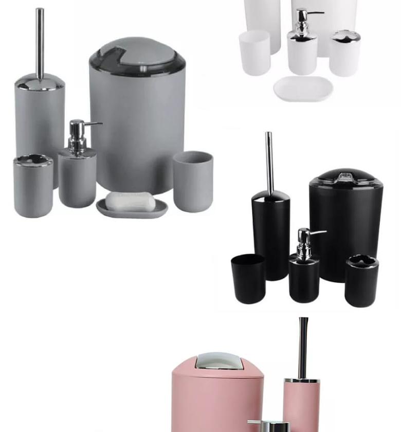 6 Pcs Bathroom Accessories Set - Toothbrush Holder, Toothbrush Cup, Soap Dispenser, Soap Dish, Toilet Brush, Trash Can image
