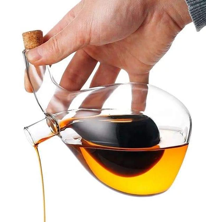  glass olive oil bottle cruet, hand-blown, moist bottom, high borosilicate glass, 2 in 1 oil and vinegar bottle,  400ml oil,100ml vinegar  image