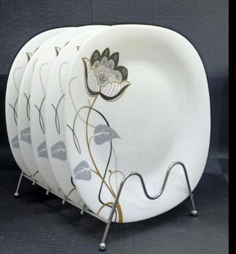   Dinner Plates Set of 6, 9.8 Inch Ceramic Plates grey Floral Plates, Square Plate Set Porcelain Salad Plates for Kitchen, Microwave Dishwasher Safe, Series Annie image