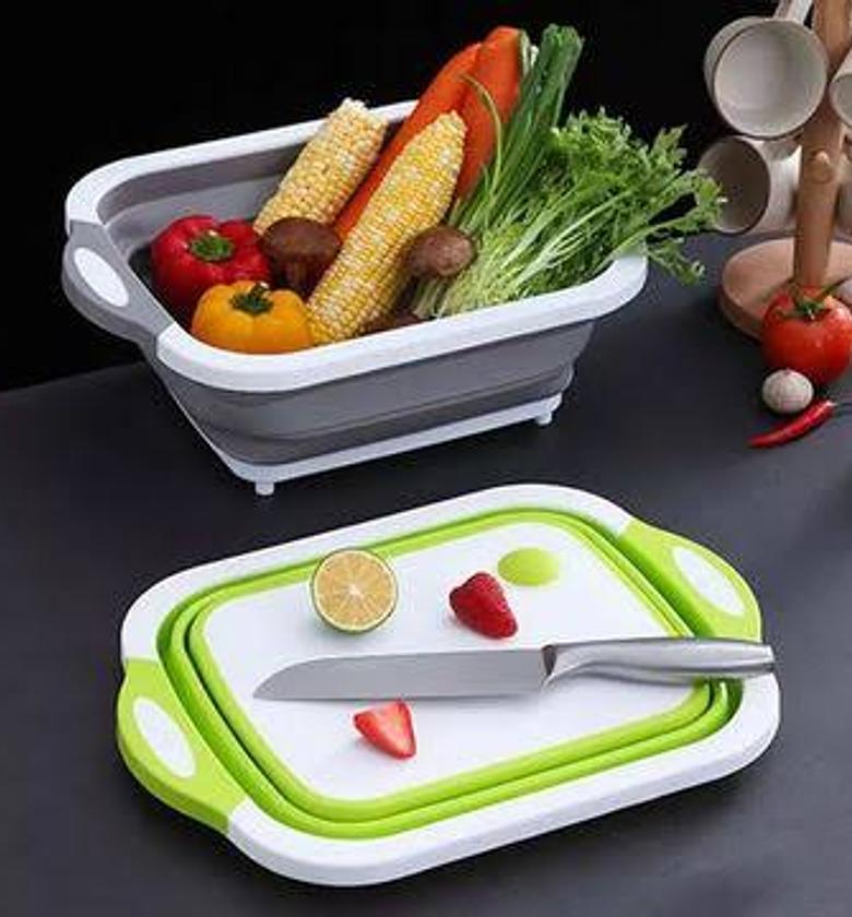 CHOPPING BOARD. High Quality Foldable Collapsible Dual-purpose Chopping Board Home Use Vegetable Washing Basin Slicing Board Hanging Basin Foldable Draining Basket image