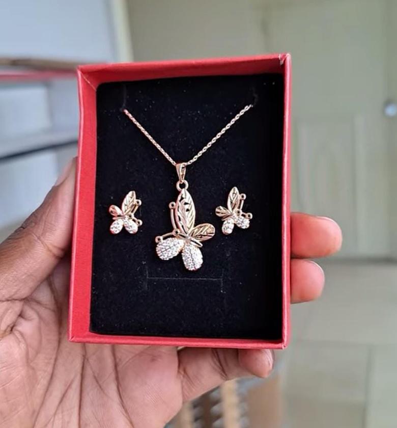 Hypoallergenic, non-tarnish, and anti-fading Gold Coated Necklace and Earrings set image