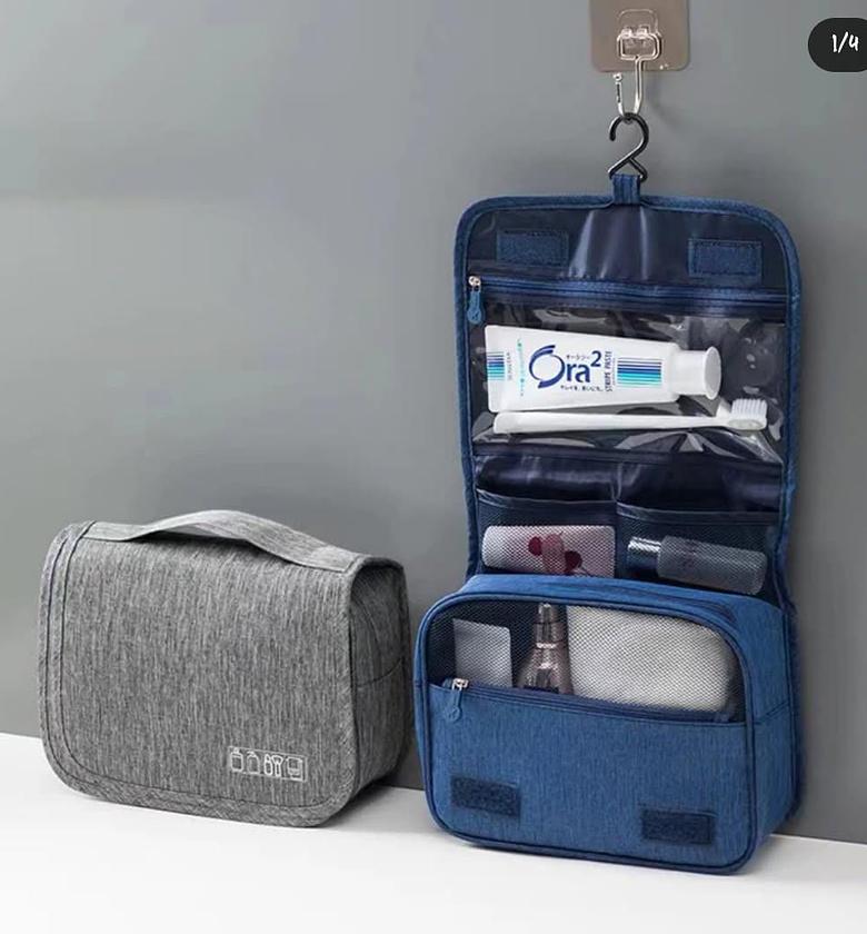Foldable, portable travel cosmetics bag. image