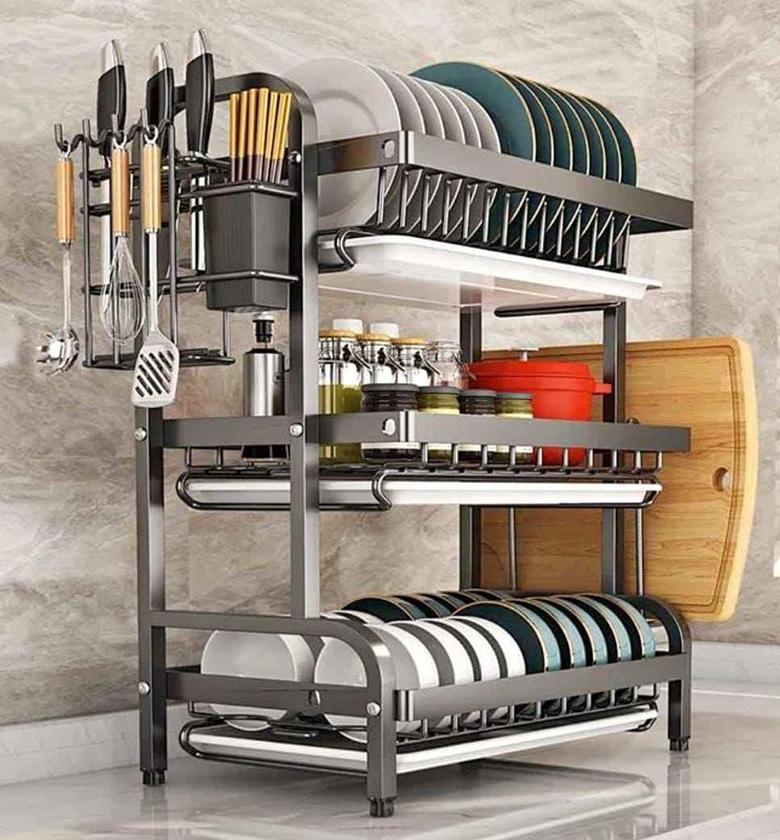 DISH RACK. Dish rack 3 layer advanced new model with cutlery holder & Chop Board Holder image