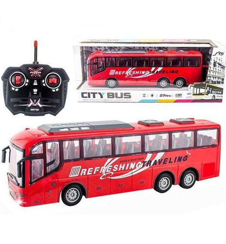 1/30 Rc Bus Electric Remote Control Car with Light Tour Bus School City Model 27Mhz Remote  Controlled Machine Toys for Boys Kids image