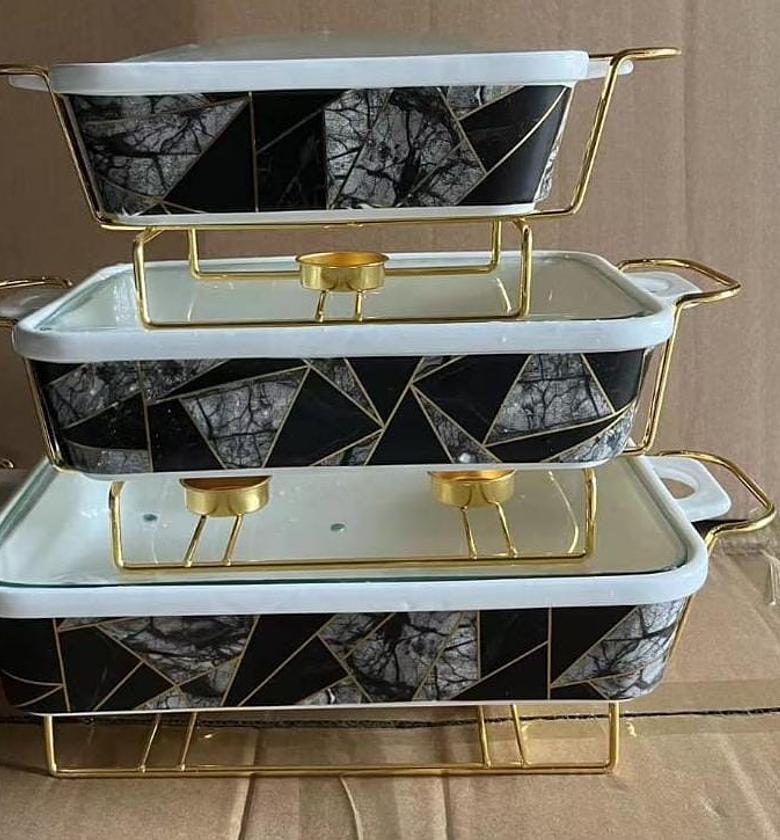 3pcs Ceramic Chaffing Dishes/ Food Warmers, image