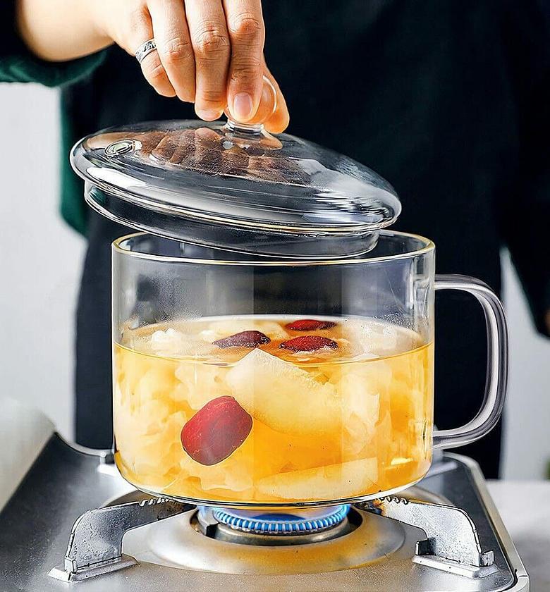 Glass Heat resistant cooking pot with handles image