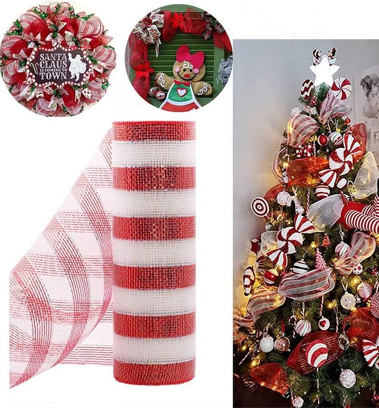 26cm 10 Yards Gold White Mesh Ribbon DIY Xmas Tree Glitter Mesh Roll Decorations Wedding Christmas Decor Navidad Gift Packing image