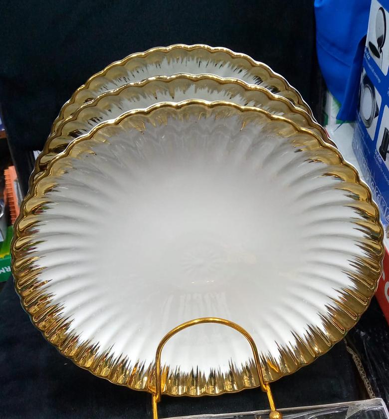  White Plates, Set of 6, 10 inch, White Plates with Gold Trim,  big Appetizer Plates,  big White Plates, Gold Ceramic Plates (10 inch, White and Gold Trim) image