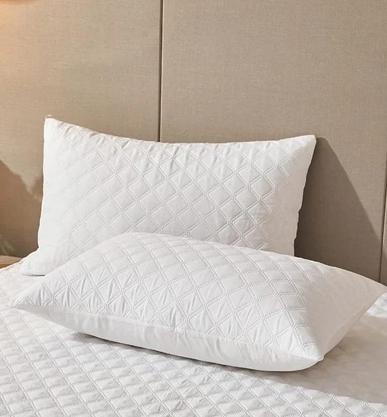 2 Pack Pillow Protectors Quilted Zipped Breathable 100% Cotton Hotel Quality 50 x 75cm image