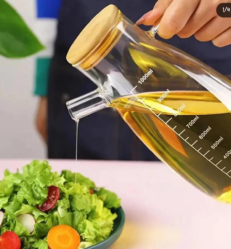 Glass Oil Bottle with Bamboo Lid image