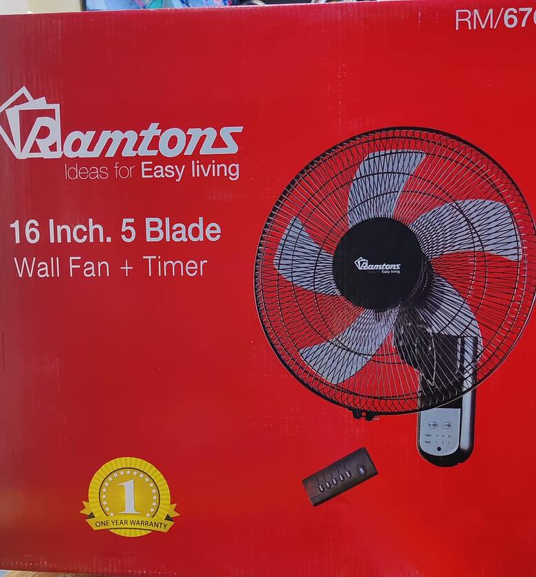 RM/676 Ramtons 16 Inches Wall Fan 5 Blades with Remote image