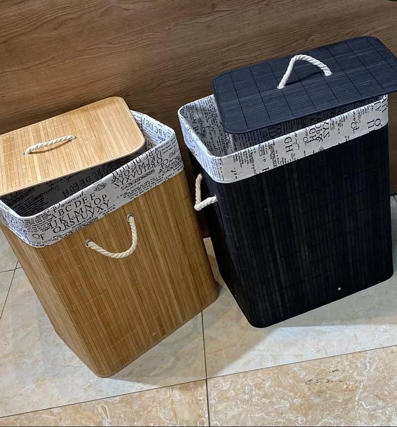Eco-friendly bamboo laundry basket brown /black image