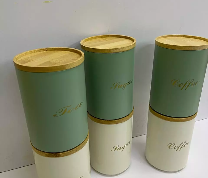 White and Green Sugar, Tea, Coffee canisters image