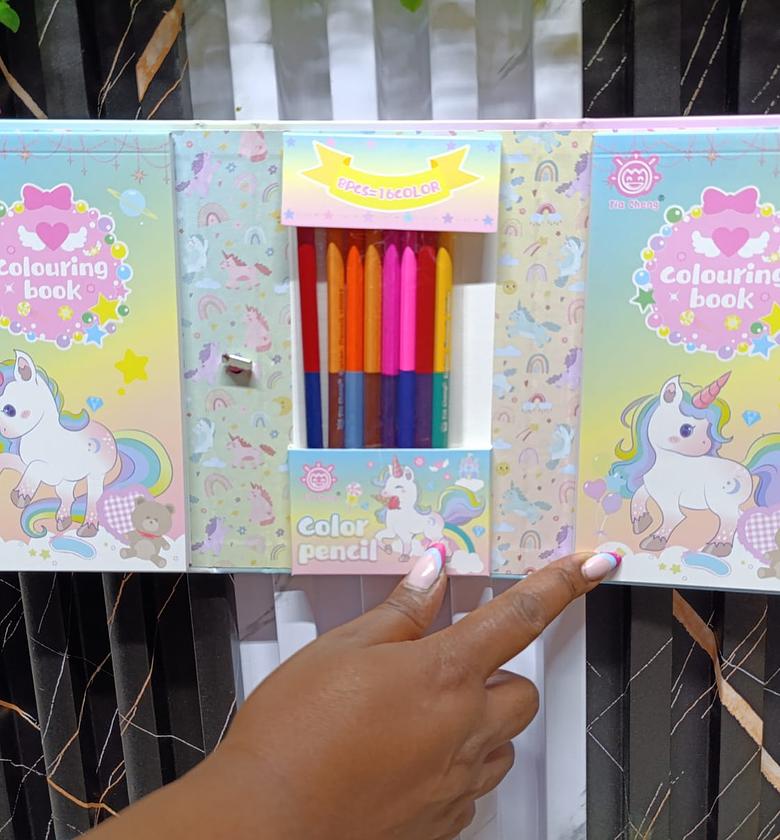 COLORING BOOKS. Kids coloring books with 60 sheets filled with creative coloring designs and 8 two- color pencils  image