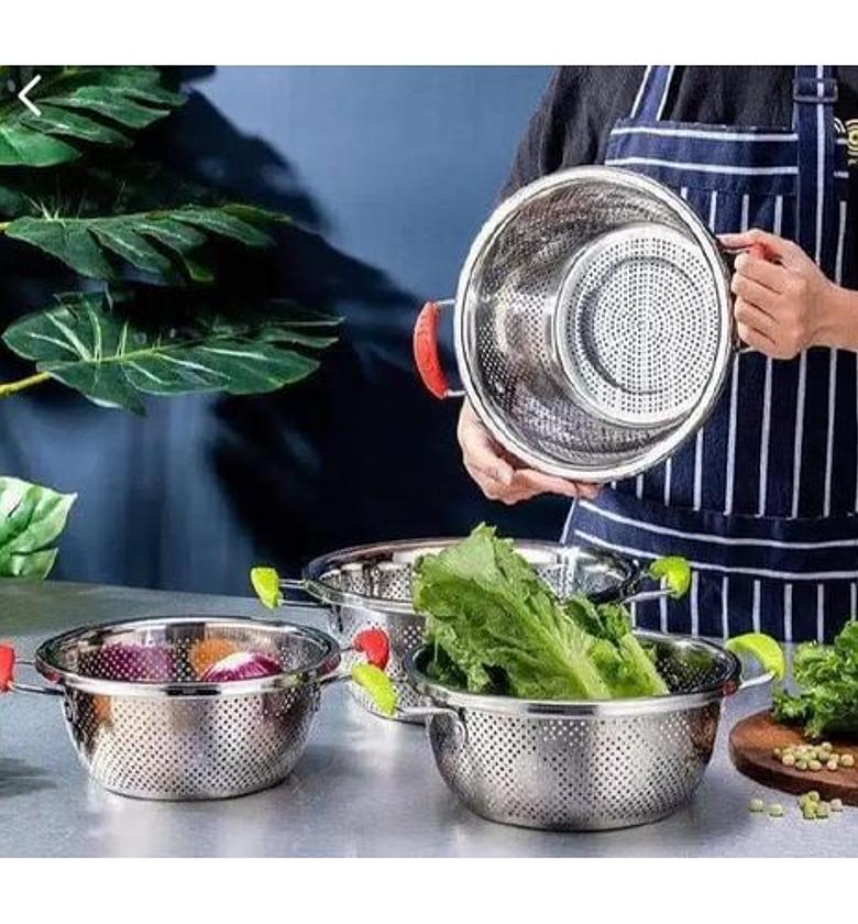 Durable Stainless Steel Colander Rice Washing Bowl Strainer Drainer with handle for Cooked Pastas, Spaghetti ,Fruits, Vegetables, Beans image