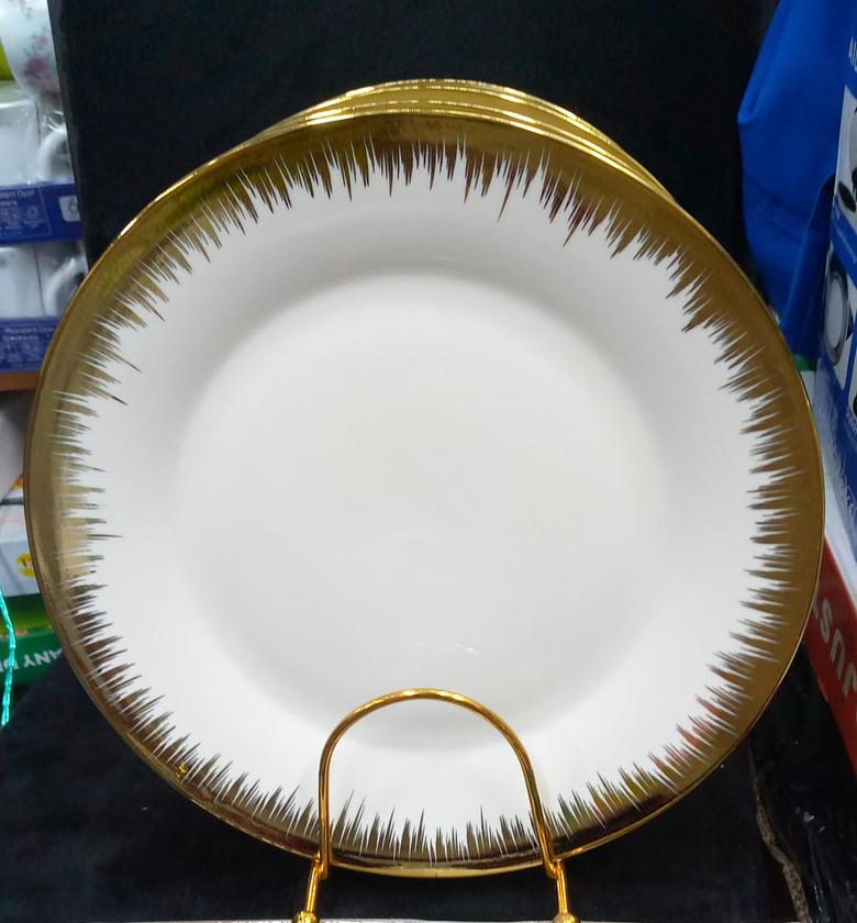 White Plates, Set of 6, 10 inch, White Plates with Gold Trim, dinner White Plates, Gold Ceramic Plates (10 inch, White and Gold Trim) image