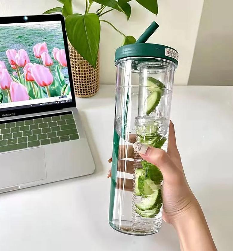Water bottle with foldable straw image