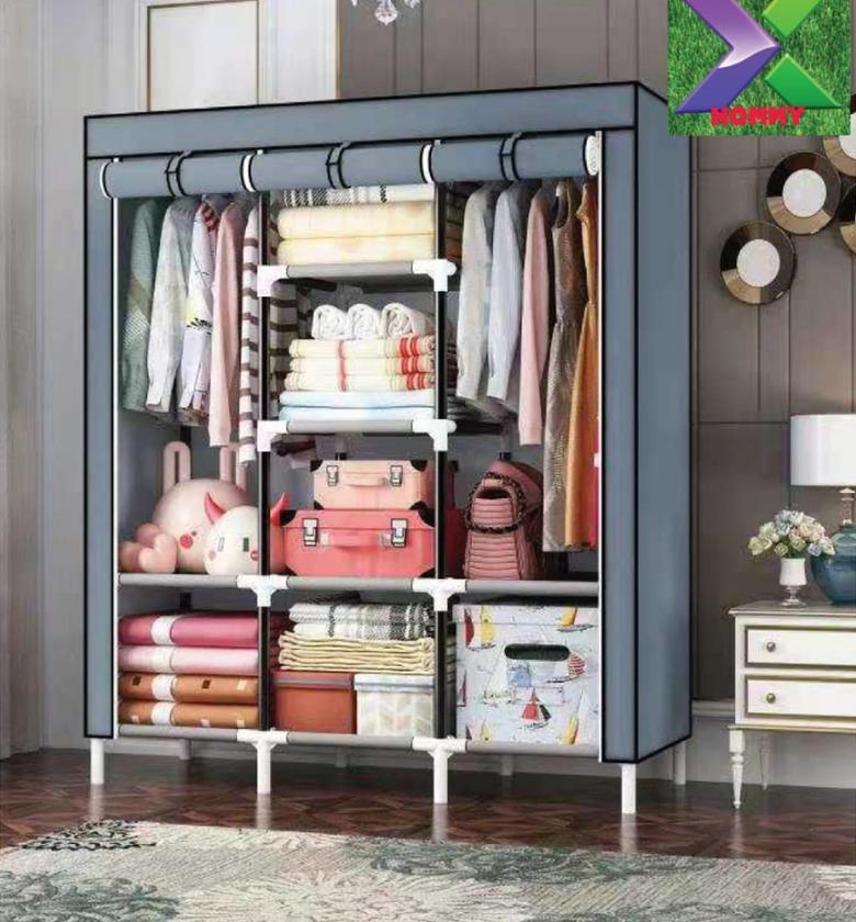 WARDROBE. 3 Columns Portable Wooden Wardrobe image