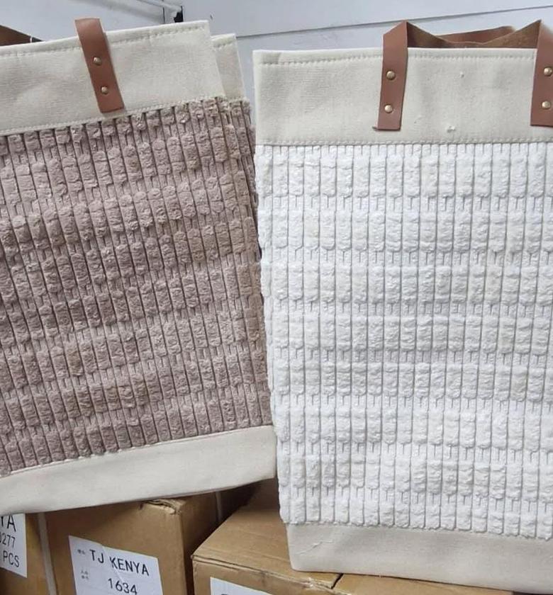 Large Cotton Flax Hamper foldable storage Bag. image