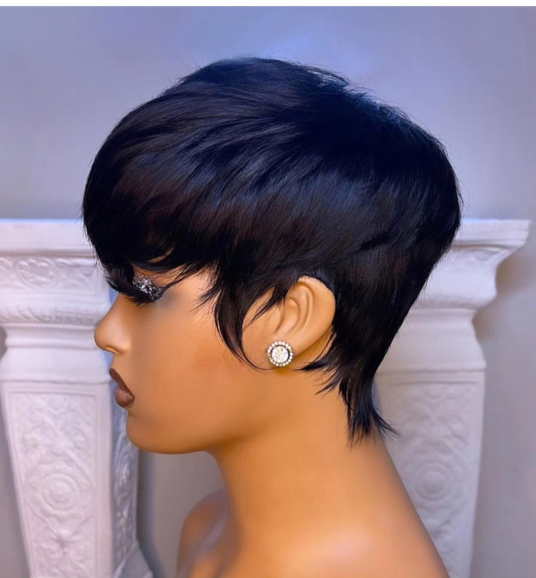 Human Hair Short Pixie wig with bang image