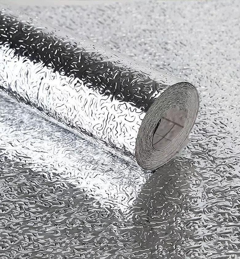 WATERPROOF WALL PAPER. Kitchen Aluminum Foil Wallpaper Waterproof And Oil Proof image