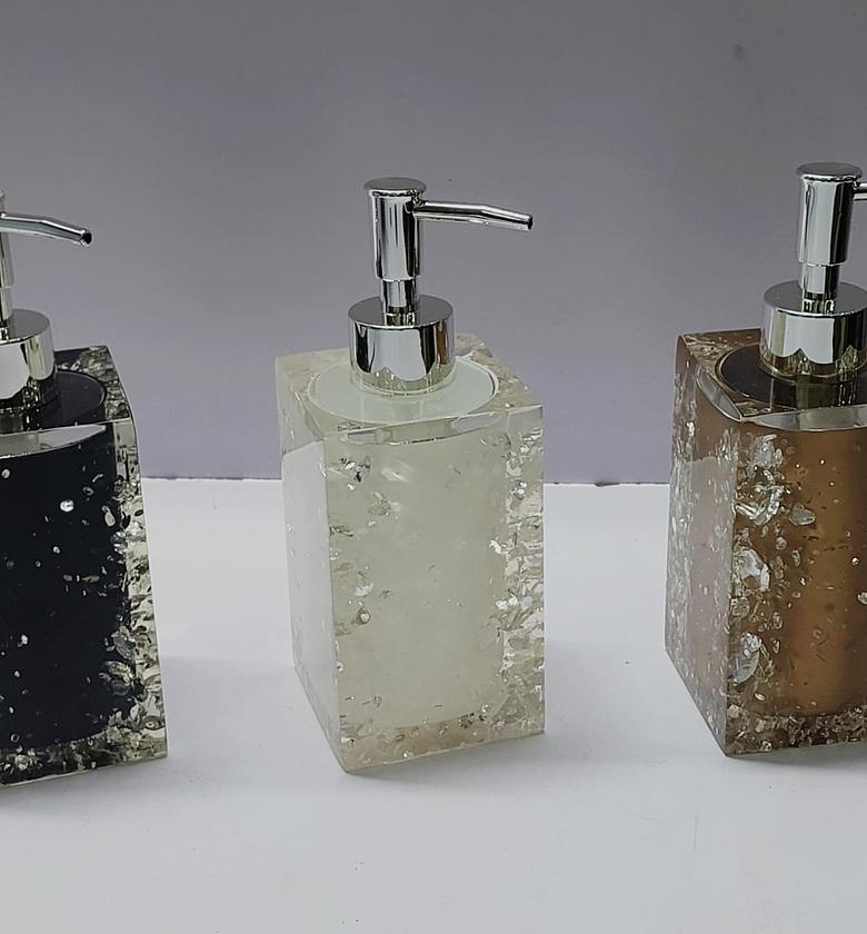 Luminous soap dispenser, sparkling rhinestones in resin, durable, non-porous, for luxury bathroom decor accessories, silver,gold,black image