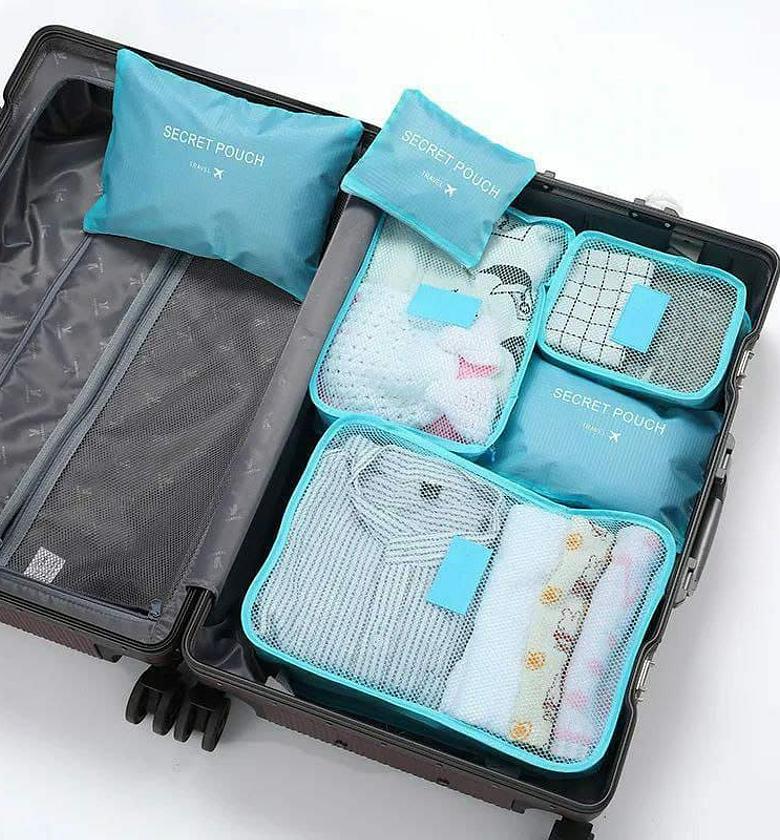 6pcs Luggage Travel Organizers For Suitcase  Made of Oxford material with breathable mesh  Heavy duty design with double zips Colours Blue, blue, grey and black  image