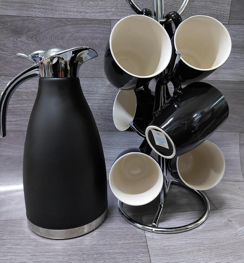 7Pcs Quality Tea/Coffee Set 6 Mugs With 1 Thermo Flask image