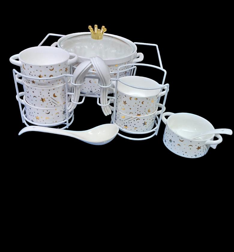 13 pcs white and gold  soup set image