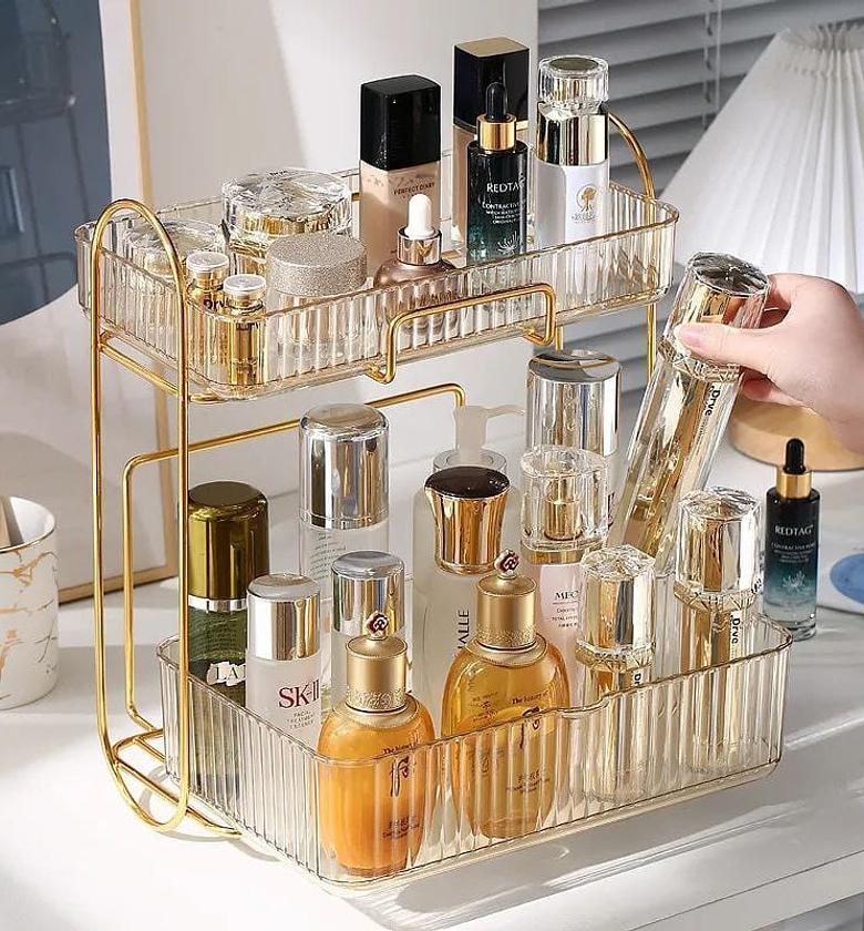 Acrylic Double layer cosmetic organizer    Material: Acrylic   Size:30.5*18*35.5  Large capacity cosmetic rack  Can be used to store cosmetics, snacks, toiletries image