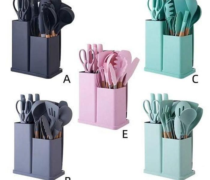 19Pcs Silicone Non Stick Pot Kitchenware Set with Storage Bucket image